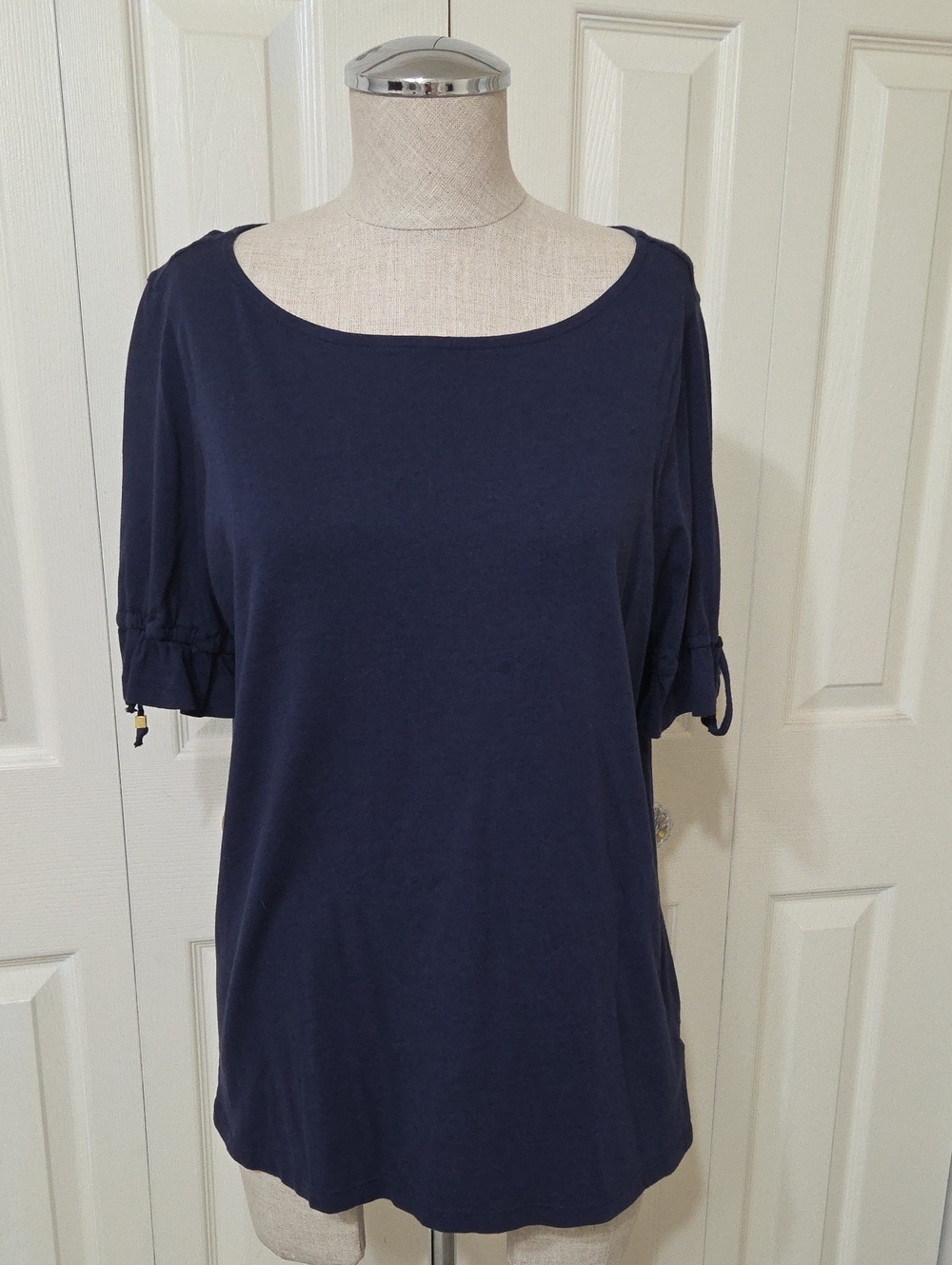 MICHAEL Michael Kors Navy Short-Sleeve Scoop Neck Tee with Tie Cuffs